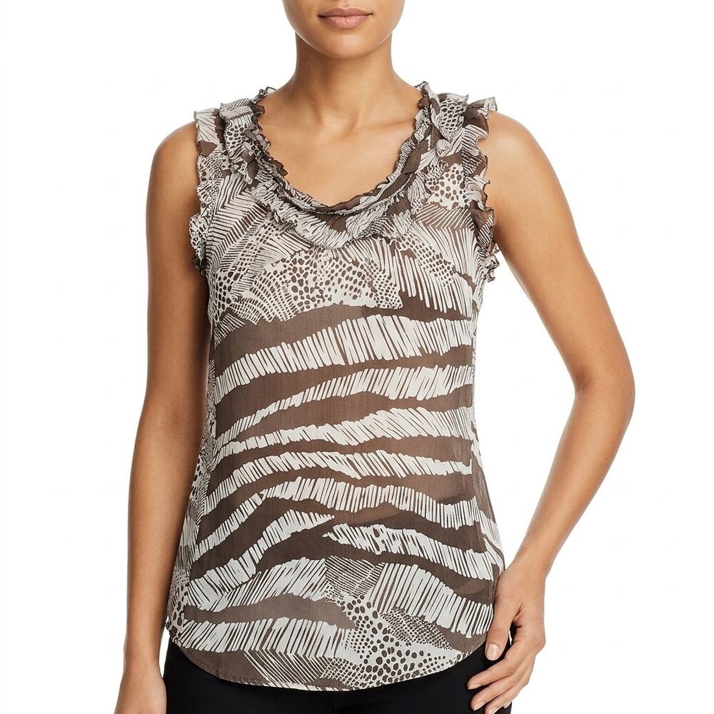 Bcbgmaxazria Brown Graphic Lightweight Top Women Size XS